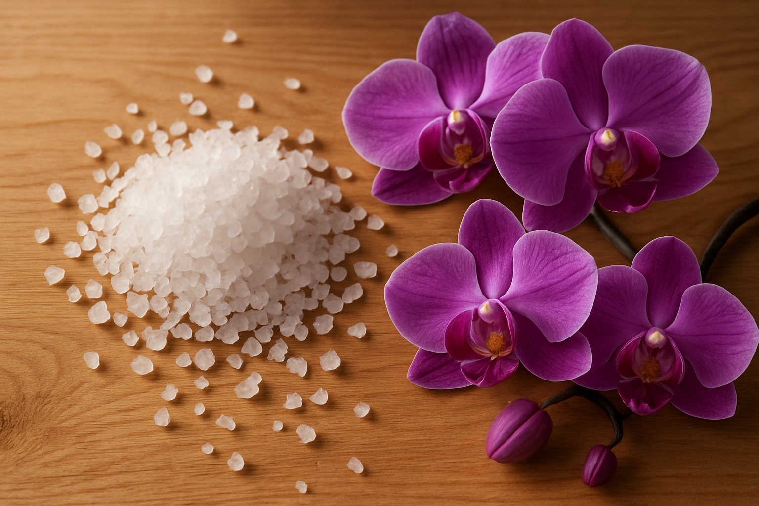 create an image of sea salt and orchid